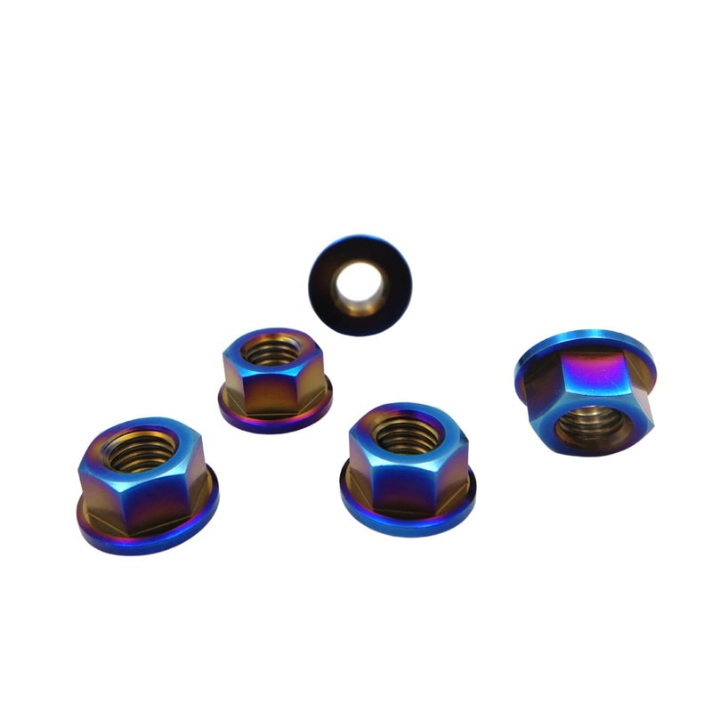 Titanium RISON Titanium Nut Titanium Flange Nut M12x1.5mm Titanium Sprocket Nut Burnt Blue 6AL4V Titanium Flange Nut for Motorcycle 5PCS - Image 1